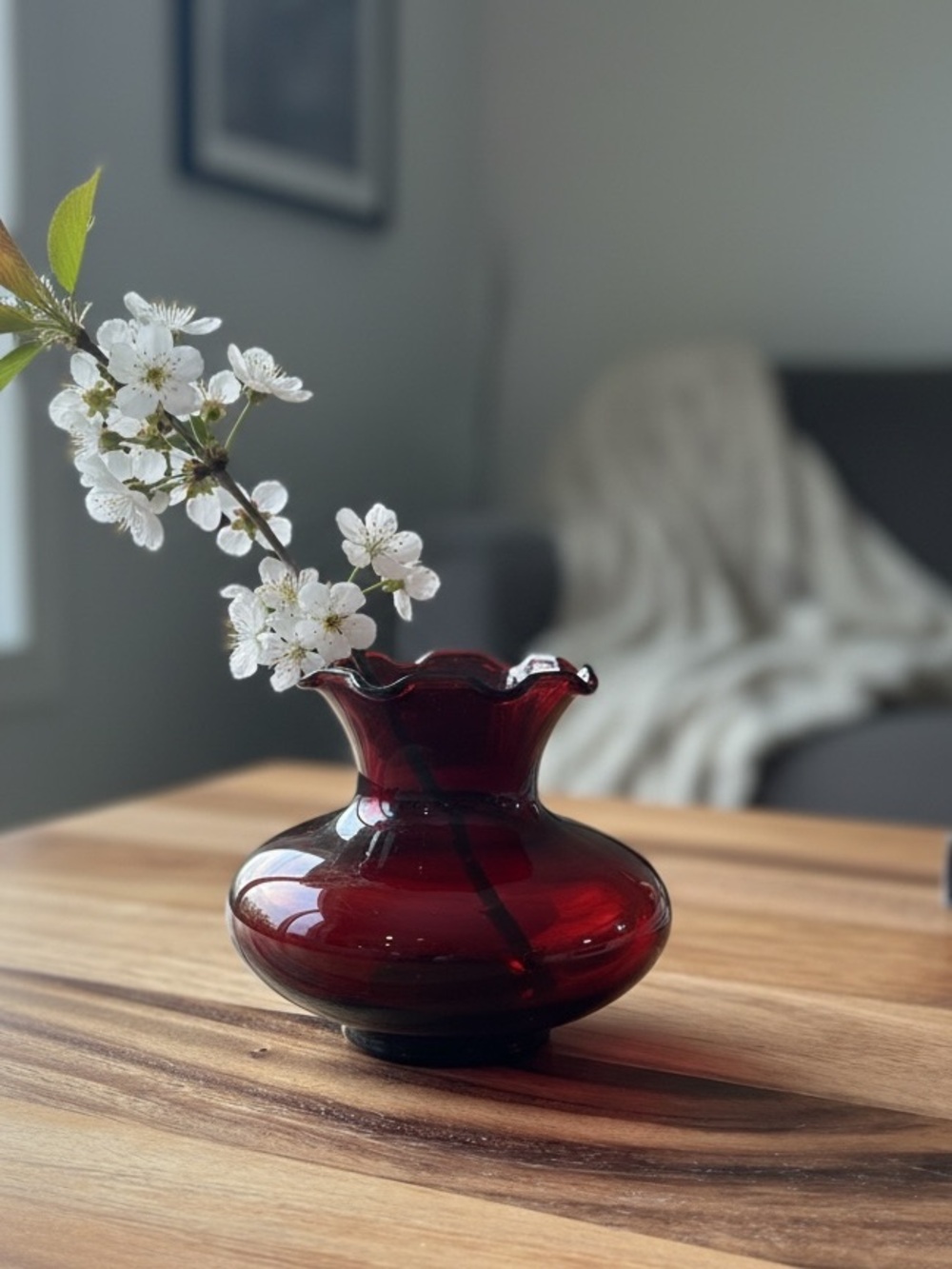 Vintage Ruby Red Glass Accent Vase
